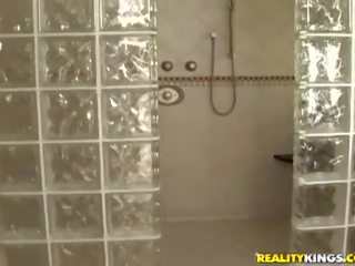 Perky latina Nina fucking in a bath and get semen