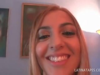 Blonde voluptuous latina touching her shaved stupendous pussy