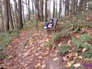 Little kitty gets caught in the forest and sucks a cock to keep her secret&excl;